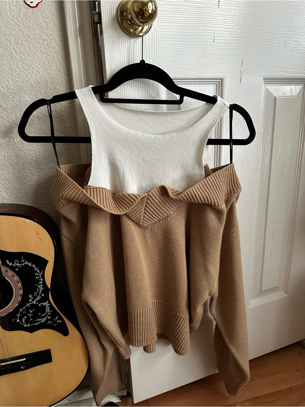 Forever 21 Cream & Tan Off-Shoulder Layered Sweater Tank